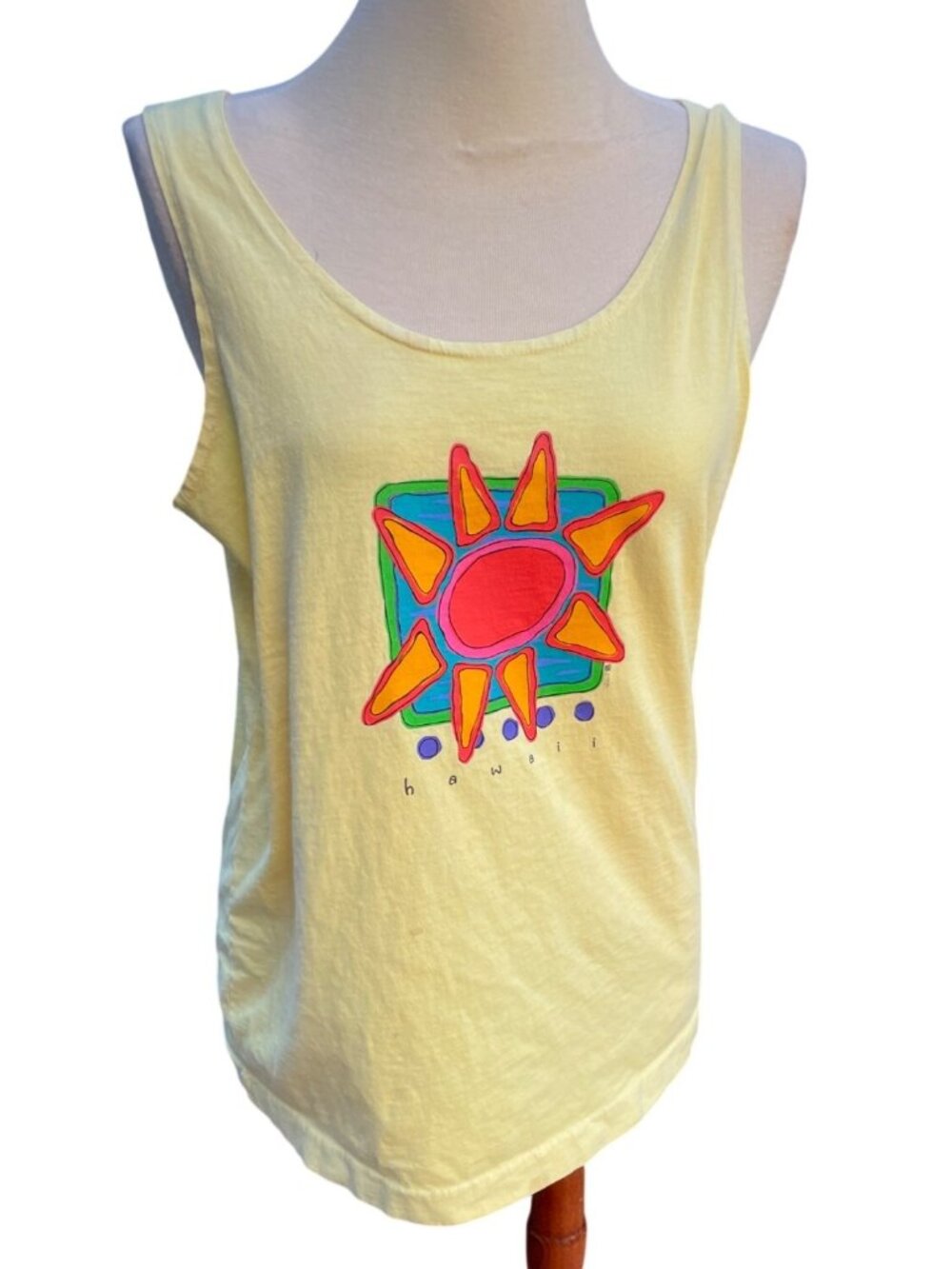 Fresh Produce Yellow Hawaii Tank Top Adult Large 100% Cotton Sun Graphic Made In